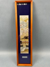 Japanese Embossed Metal Art Pagoda And Waterfall Possibly Silver.