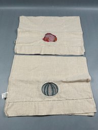 Pair Of Vintage Embroidered Linen Tea Towels