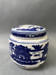 Chinese Porcelain Blue And White Spice Jar.