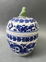 Chinese Ginger Jar With Buddha On Top.