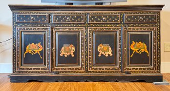 Indian Inspired Hand Painted Console Table - 4 Drawer/Door