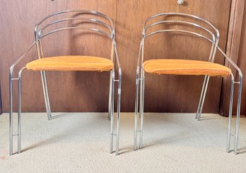 Pair Of Italian Postmodern Chrome And Black Side Chairs