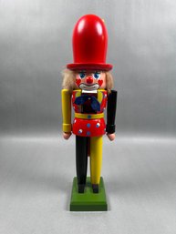 VTG GERMAN Wood Nutcracker 12' Clown Red Hat Yellow/Black