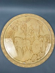 Resinware Copy Of Chinese Wall Hanging Made Into A Glass Topped Tray.