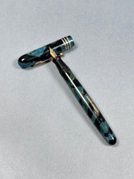 Diamond Point Teal & Black Fountain Pen With 14k Nib