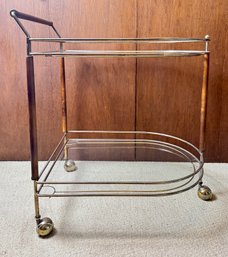 Vintage Glass, Metal & Wood 3 Wheel Bar Cart