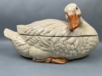 Fitz And Floyd White Ceramic Goose Soup Tureen.