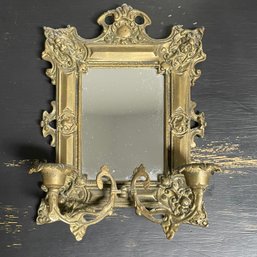 Brass Wall Mirror & Double Arm Tapered Candle Holders