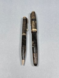 Parker Vacumatic Major Fountain Pen And Pencil In Alternating Band Pattern