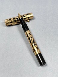 Vintage Eclipse 14k Gold Filled Filagree Overlay Fountain Pen - 14k Nib