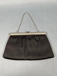 Vintage HL Black Clutch With Crystals Silver Rope Chain Handle.