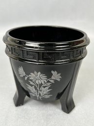 Vintage LE Smith Black Amethyst 3 Footed Daisy Pattern Urn Vase