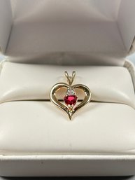 10k And Tourmaline With Diamond Chip Heart Pendant