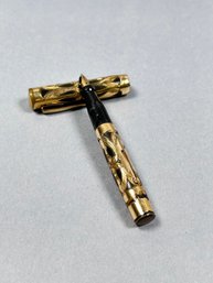 Vintage Moore Gold Filled Embossed Overlay Fountain Pen - 14k Nib