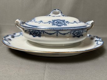 Flow Blue Covered Casserole & Tray - Cetum Ware, Lesbury