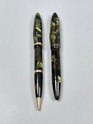 Vintage Sheaffers Balance White Dot Marine Green Fountain Pen & Pencil Set