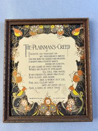 Vintage Framed 'the Plainman's Creed'