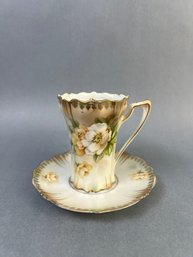 Vintage Hand Painted R S Prussia Delicate Porcelain Coffee Cup And Saucer.