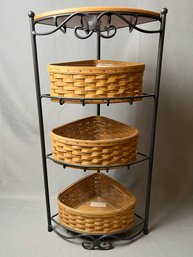 Longaberger Corner Basket Stand With 3 Baskets.