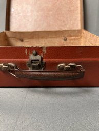 Vintage Cardboard Doll Suitcase  With Metal Handle And Top Corners.