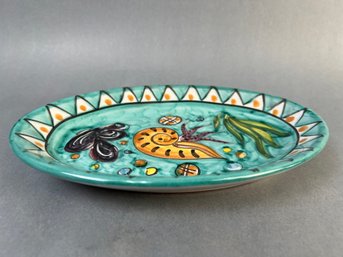 Vintage Dip A Mano Sara Vietri Hand Painted Stoneware Italian Oval Dish With Sealife