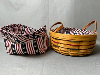 Longaberger Basket With 2 Patriotic Liners.