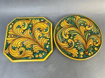 Scagila Caltagirone Verde Spighe Stoneware Hand Painted Italian Trivets.