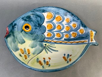 Maioliche Vietri For Bellasoleil  Hand Painted Italian Fish Serving Bowl.