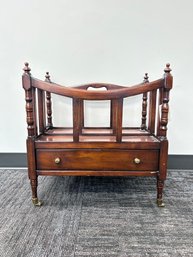 Vintage Theodore Alexander Mahogany Magazine Stand With Drawer And Wheels