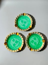 Three Shelley Green And Gold Ashtrays