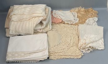 Lot Of Mostly Lace Doilies, Placemats And Tablecloths
