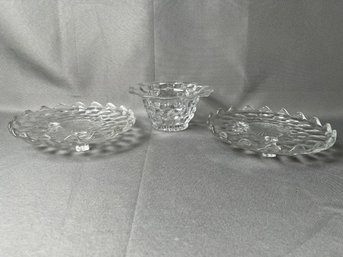 Fostoria American Relish Dish And2 Small Feeted Serving Dishes.