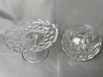 Fostoria American Small Pedestal Plate And And Tea Light Candle Holder.