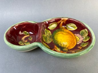 Vintage Stoneware Hand Painted Italian Divided Bowl.