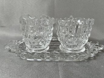Fostoria American 3 Piece Cream And Sugar Set.