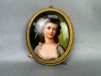 Vintage Framed Miniature Porcelain Of Young Girl