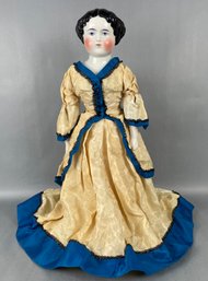 Vintage China Head Doll In Beautiful Yellow Dress