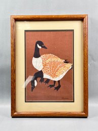 Vintage Batik Canada Geese Framed Art, Signed By Artist Pat Rutledge