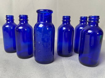 Antique Bromo Seltzer Bottle From Emerson Drug Baltimore And 5 Cobalt Blue 2 Oz Bottles.