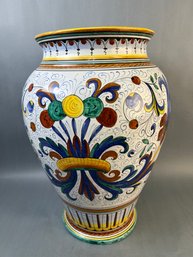 Vintage Hand Painted Italian Stoneware Large Vase.