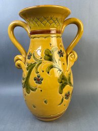 Vintage Italian Hand Painted Stoneware W/Handles Vase- Horchow