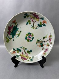 Vintage Chinese Hand-painted Ceramic Famille Rose Shallow Bowl