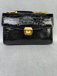 Black Crocodile Skin Clutch Purse With Broken Handle