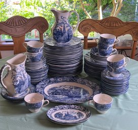 Large Set Of Liberty Blue Historic Colonial Scenes Made In England China.