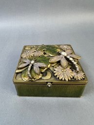 Enameled And Bejeweled Dragonfly Velour Lined Trinket Box.