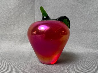 Red Iridescent Pear Paper Weight.