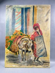 Vintage Original Painting Man With Donkey - Artist Signed
