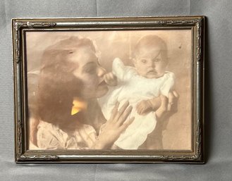 Vintage Framed Print Of Mother And Child.