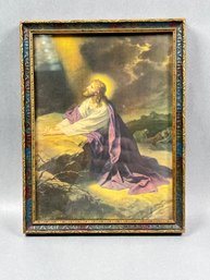 Vintage Framed Christ In Garden Of Gethsemane Print Based On Heinrich Hofmann Artwork