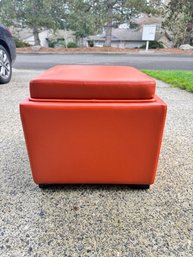 Orange Square Ottoman - Reversible Padded Seat & Tray Top With Storage